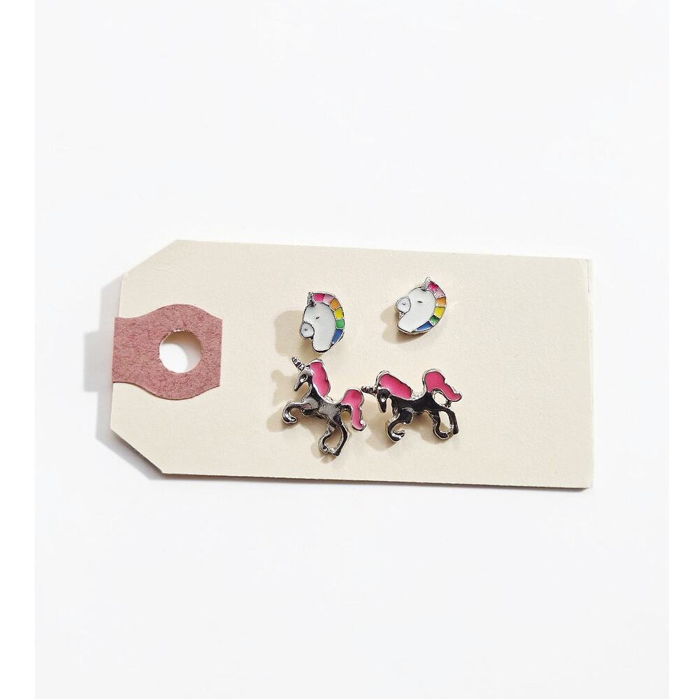 Super Cute Mini Unicorn Metal Stud Earrings X 2 Lot Bundle